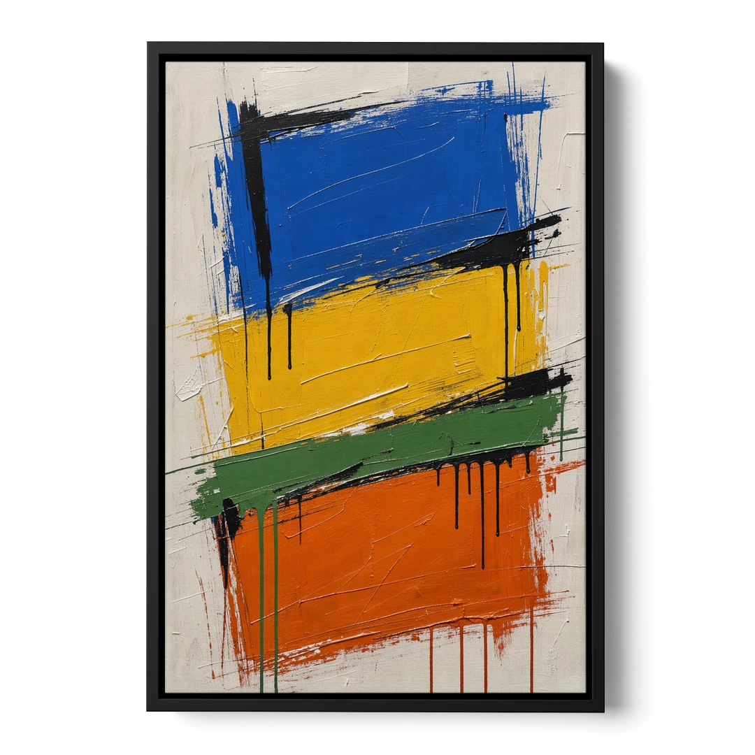 Color Block Turf Green Slash with Black Drips - Black Framed Canvas Wall Art - Front