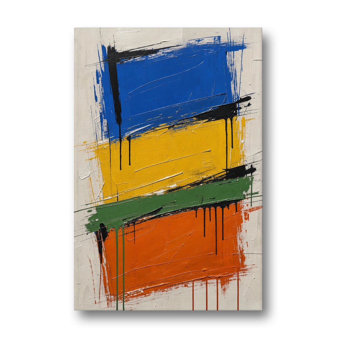 Color Block Turf Green Slash with Black Drips - Canvas Wall Art - Front