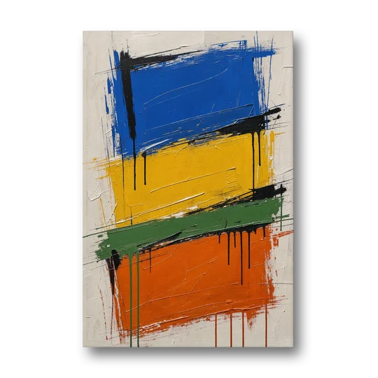 Color Block Turf Green Slash with Black Drips - Canvas Wall Art - Front