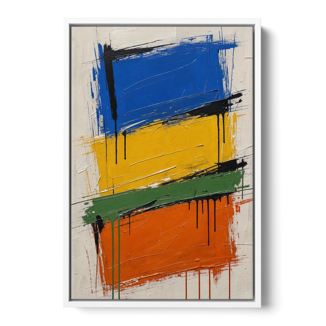 Color Block Turf Green Slash with Black Drips - White Framed Canvas Wall Art - Front