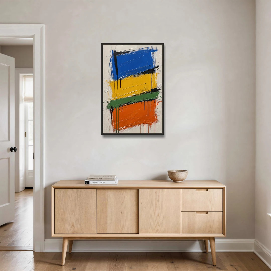 Color Block Turf Green Slash with Black Drips - Black Framed Canvas Wall Art - Coffee Table - 24x36