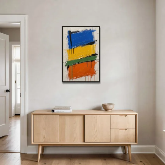 Color Block Turf Green Slash with Black Drips - Black Framed Canvas Wall Art - Coffee Table - 24x36