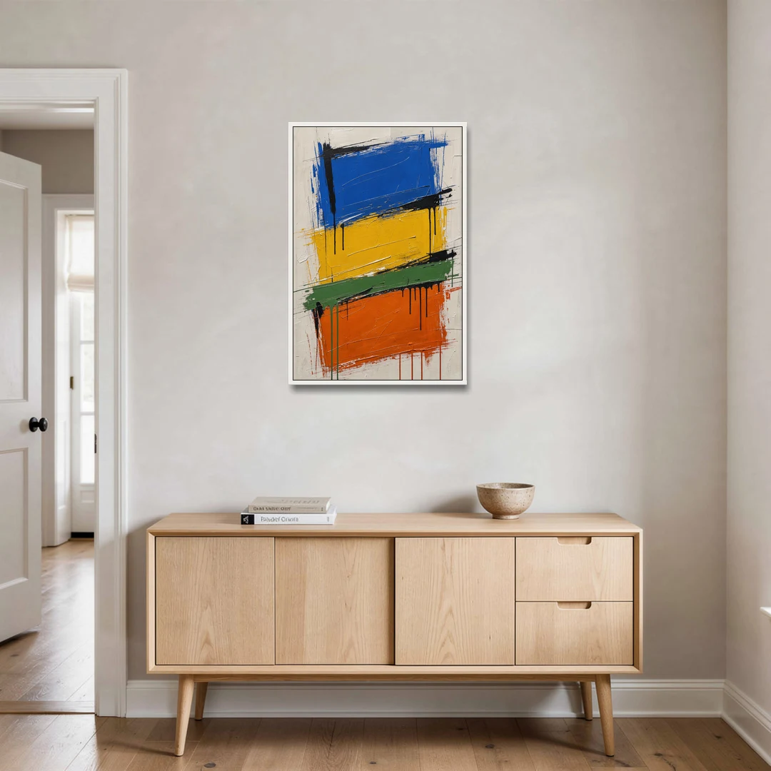 Color Block Turf Green Slash with Black Drips - White Framed Canvas Wall Art - Coffee Table - 24x36