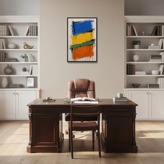 Color Block Turf Green Slash with Black Drips - Black Framed Canvas Wall Art - Office - 24x36