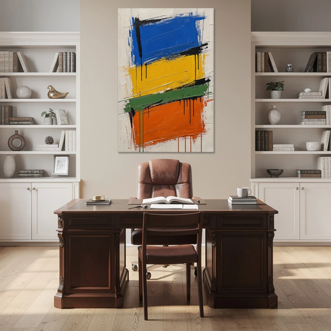 Color Block Turf Green Slash with Black Drips - Canvas Wall Art - Office - 40x60