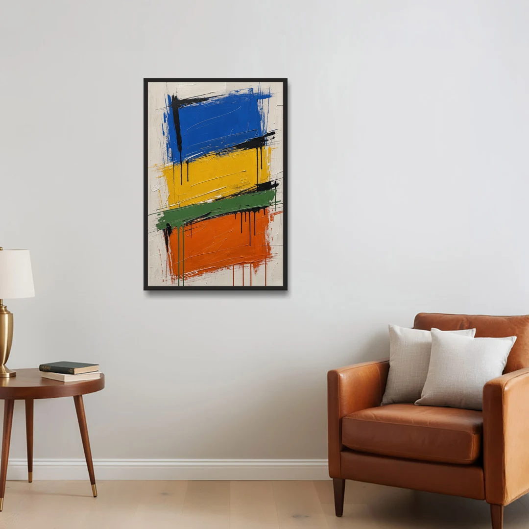 Color Block Turf Green Slash with Black Drips - Black Framed Canvas Wall Art - Sofa - 24x36