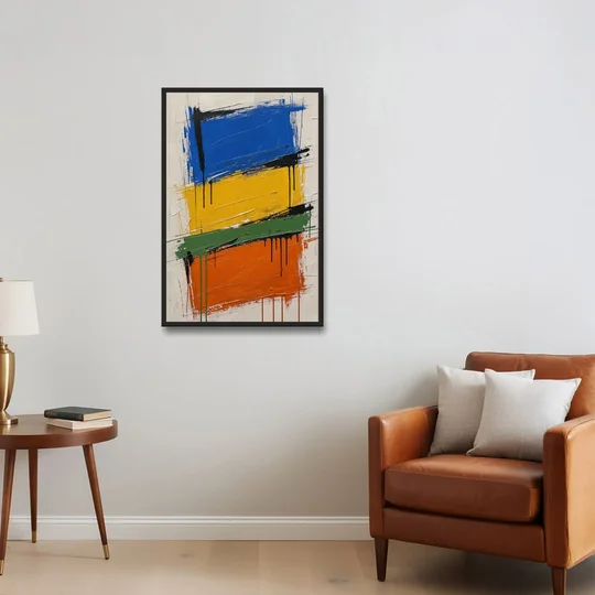 Color Block Turf Green Slash with Black Drips - Black Framed Canvas Wall Art - Sofa - 24x36