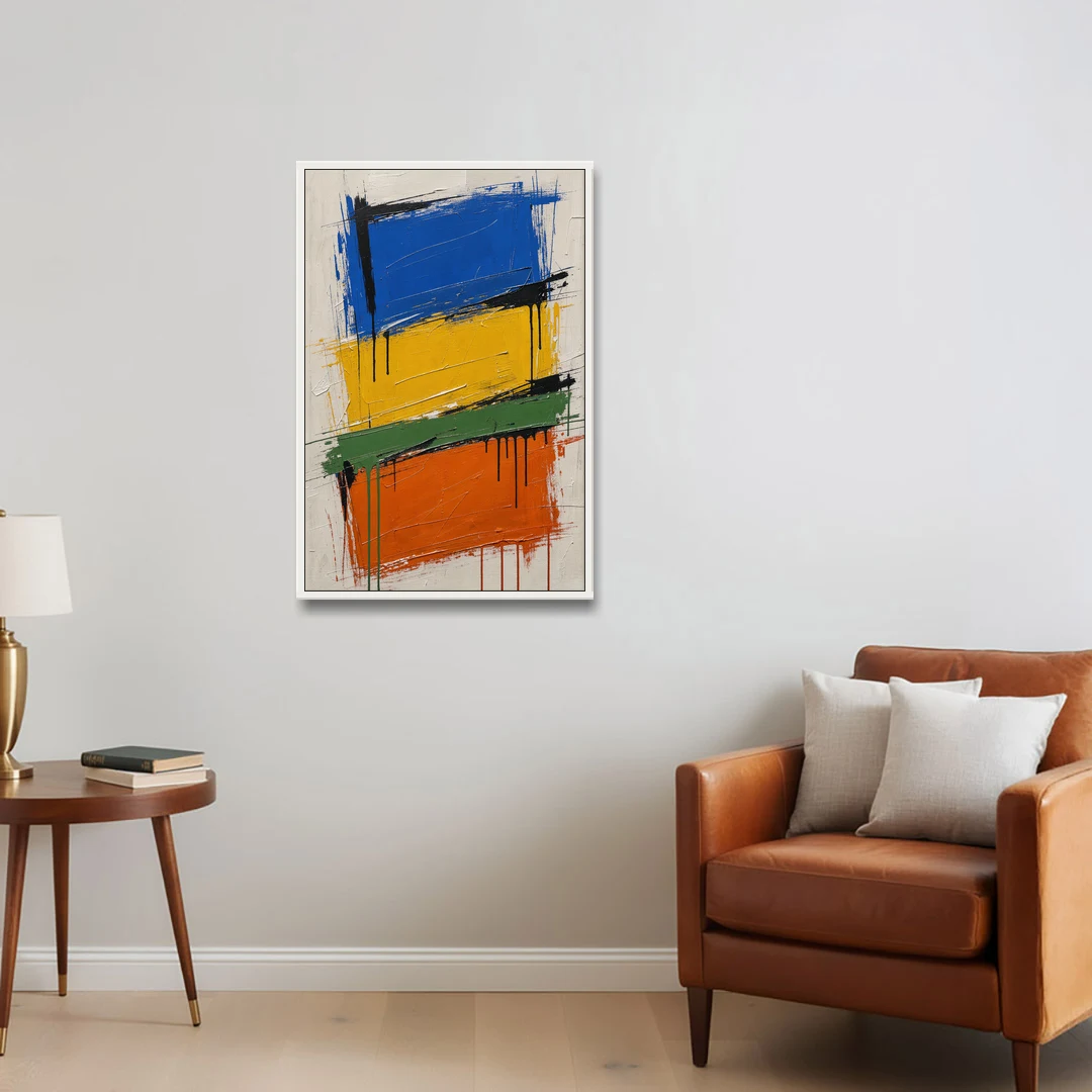Color Block Turf Green Slash with Black Drips - White Framed Canvas Wall Art - Sofa - 24x36