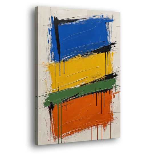 Color Block Turf Green Slash with Black Drips - Canvas Wall Art - Side