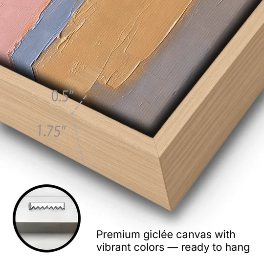 Color Field Abstract Painting in Blush and Ochre - Oak Framed Canvas Wall Art - Gallery Wrap Corner