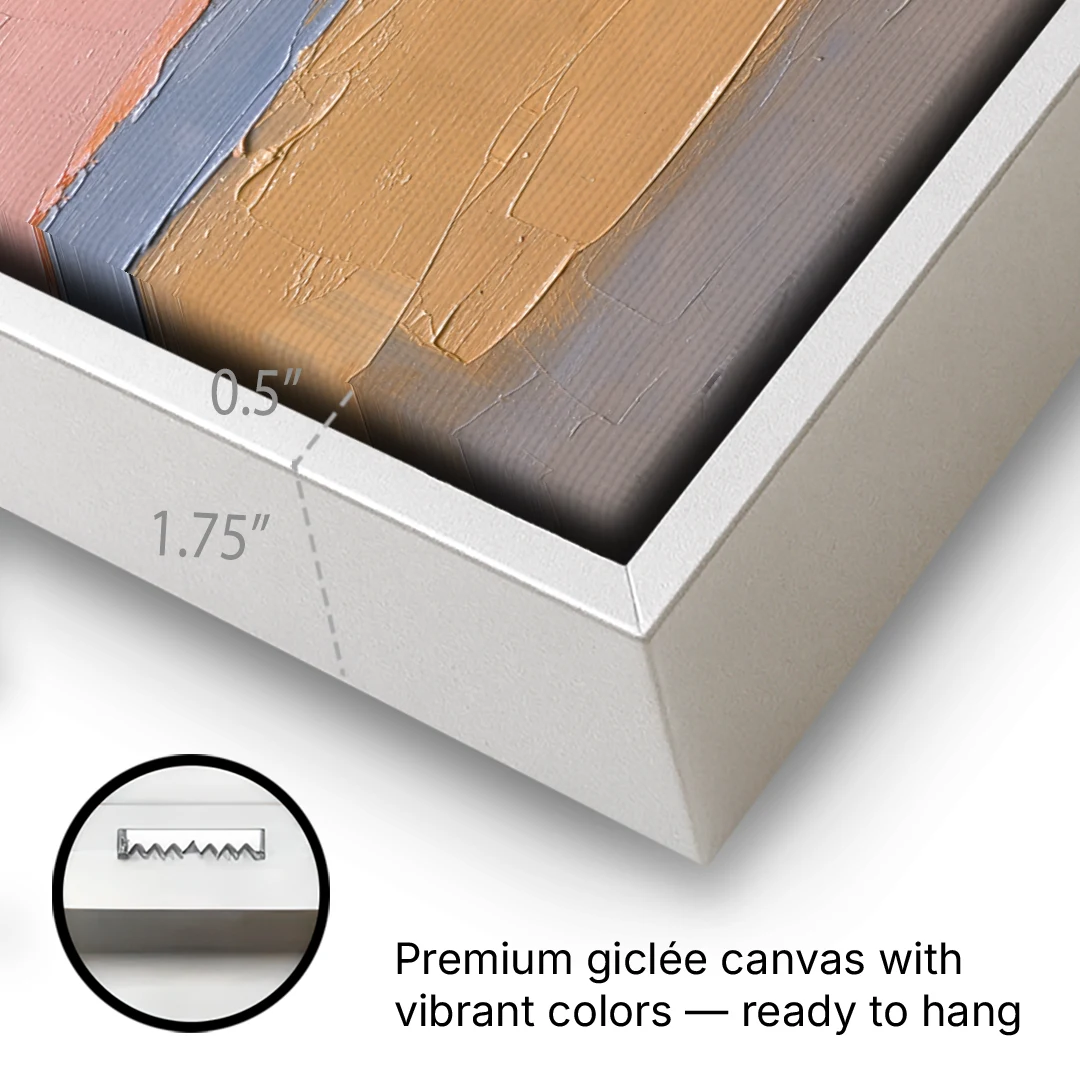 Color Field Abstract Painting in Blush and Ochre - White Framed Canvas Wall Art - Gallery Wrap Corner