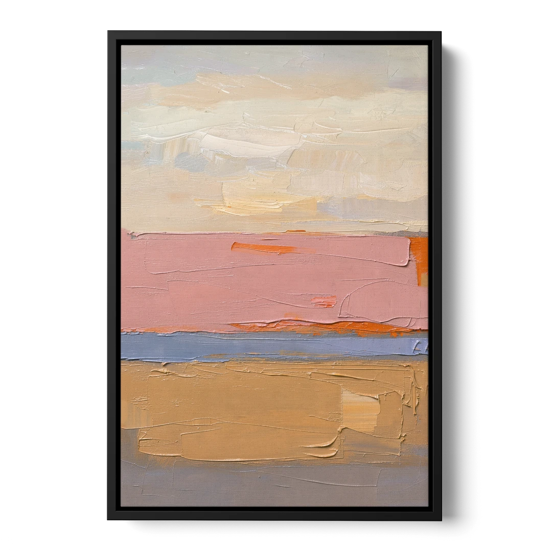 Color Field Abstract Painting in Blush and Ochre - Black Framed Canvas Wall Art - Front
