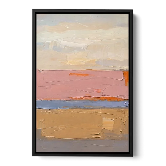 Color Field Abstract Painting in Blush and Ochre - Black Framed Canvas Wall Art - Front