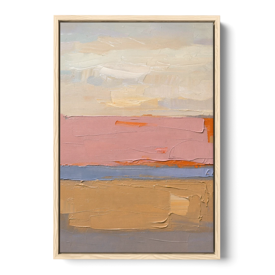 Color Field Abstract Painting in Blush and Ochre - Oak Framed Canvas Wall Art - Front