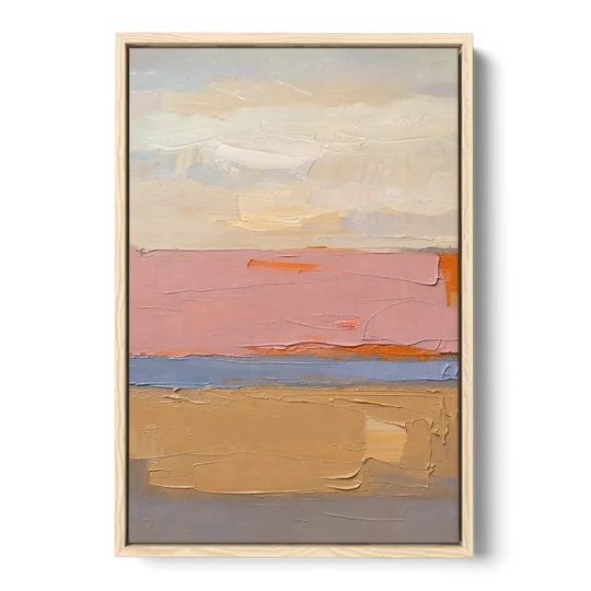 Color Field Abstract Painting in Blush and Ochre - Oak Framed Canvas Wall Art - Front