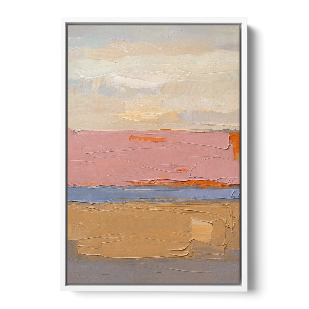 Color Field Abstract Painting in Blush and Ochre - White Framed Canvas Wall Art - Front
