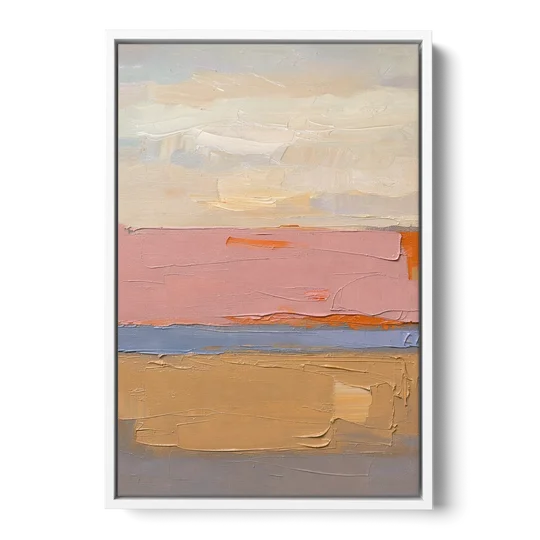 Color Field Abstract Painting in Blush and Ochre - White Framed Canvas Wall Art - Front