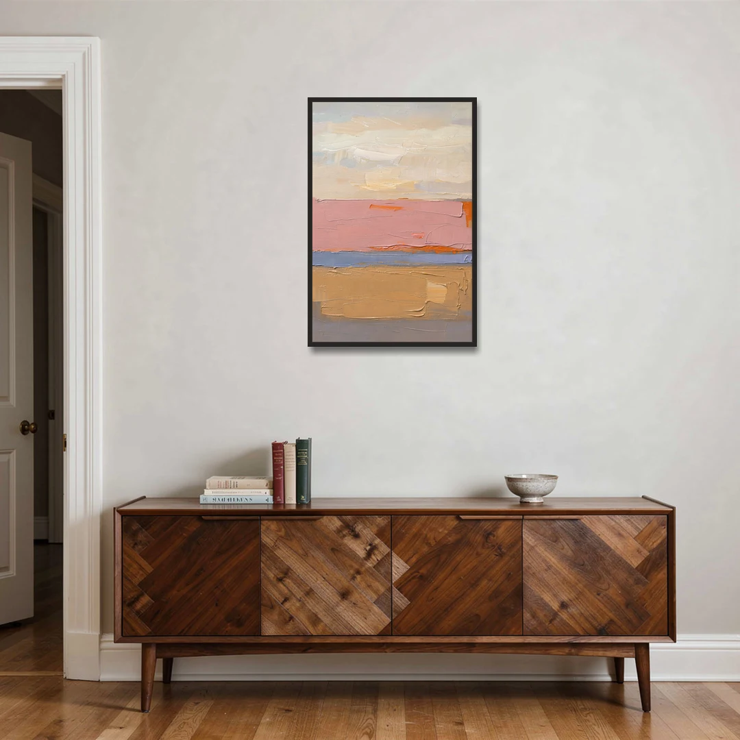Color Field Abstract Painting in Blush and Ochre - Black Framed Canvas Wall Art - Coffee Table - 24x36