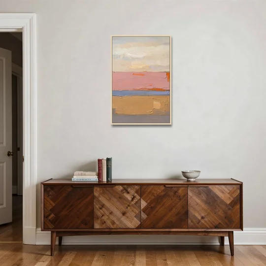 Color Field Abstract Painting in Blush and Ochre - Oak Framed Canvas Wall Art - Coffee Table - 24x36