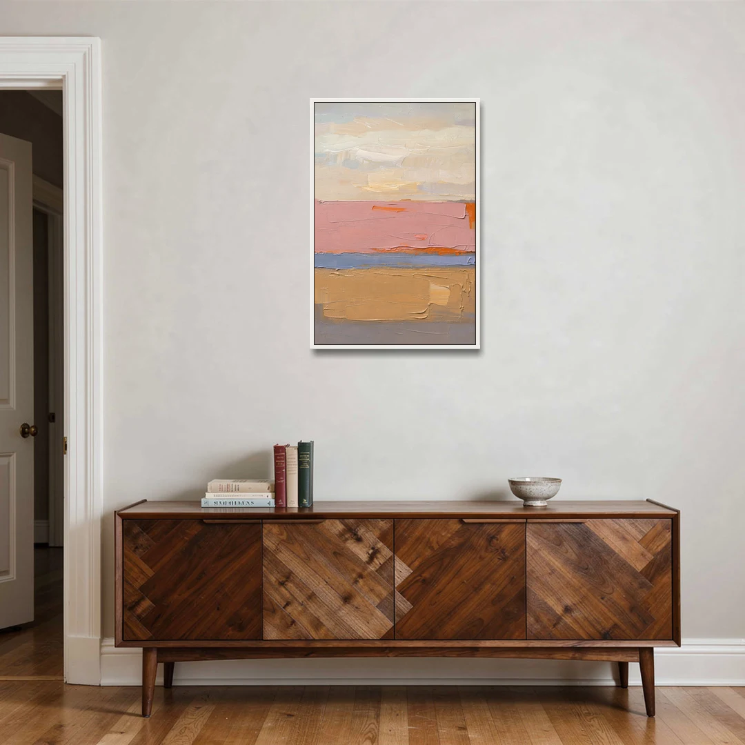 Color Field Abstract Painting in Blush and Ochre - White Framed Canvas Wall Art - Coffee Table - 24x36