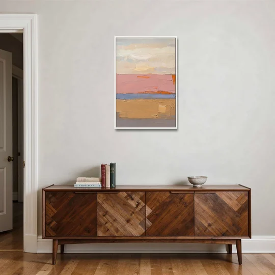 Color Field Abstract Painting in Blush and Ochre - White Framed Canvas Wall Art - Coffee Table - 24x36