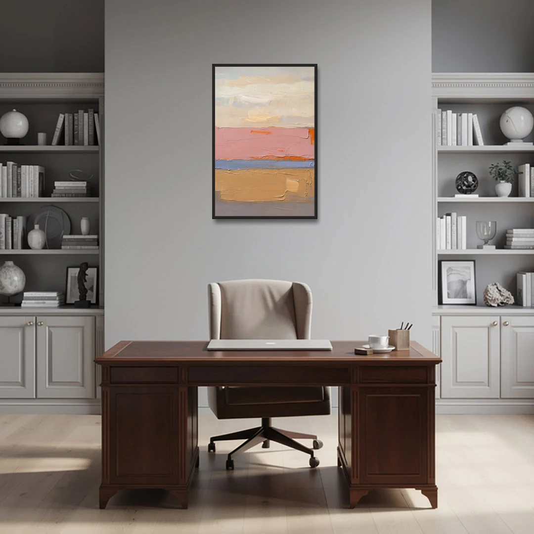 Color Field Abstract Painting in Blush and Ochre - Black Framed Canvas Wall Art - Office - 24x36