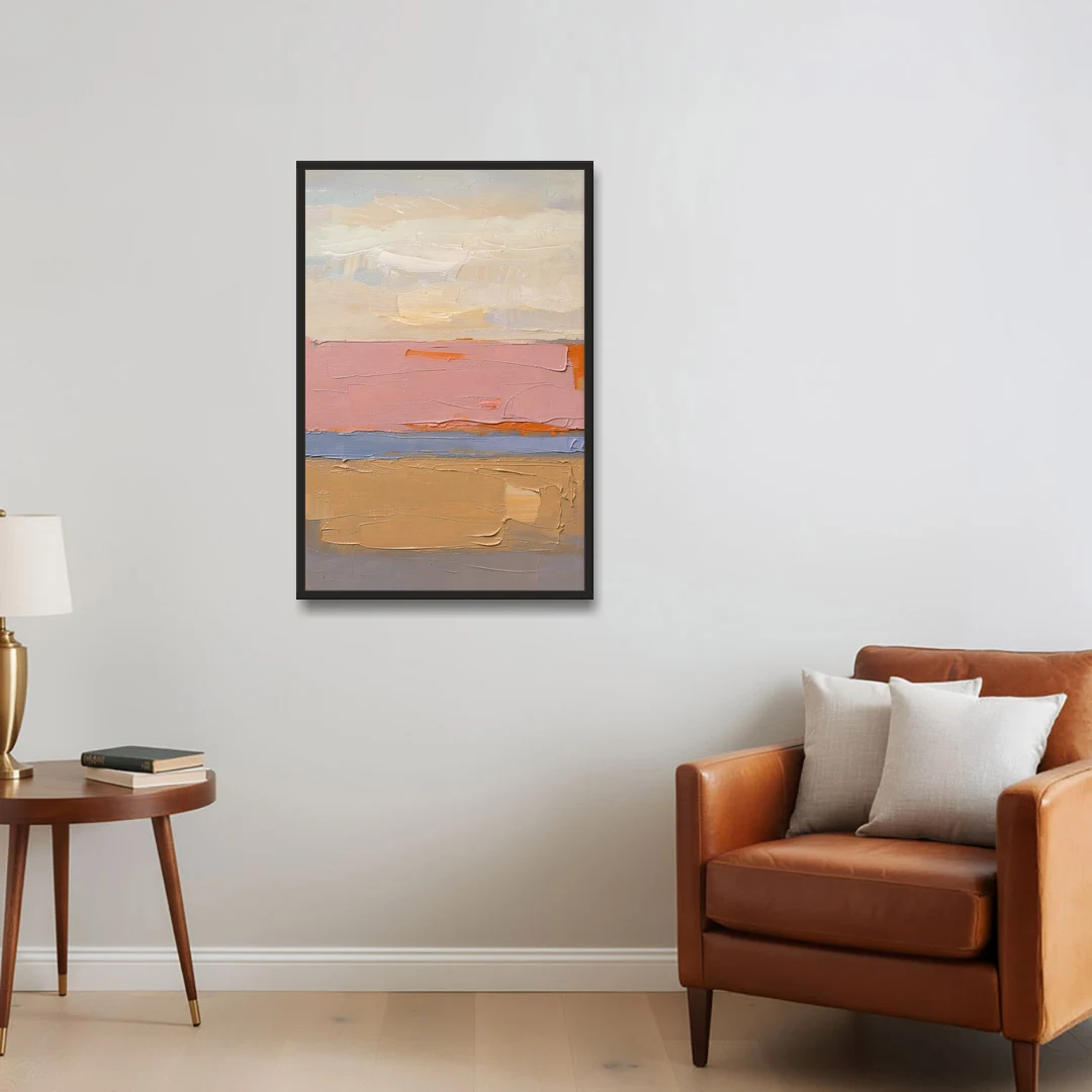 Color Field Abstract Painting in Blush and Ochre - Black Framed Canvas Wall Art - Sofa - 24x36
