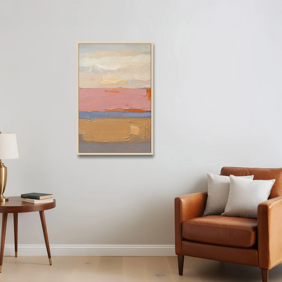 Color Field Abstract Painting in Blush and Ochre - Oak Framed Canvas Wall Art - Sofa - 24x36