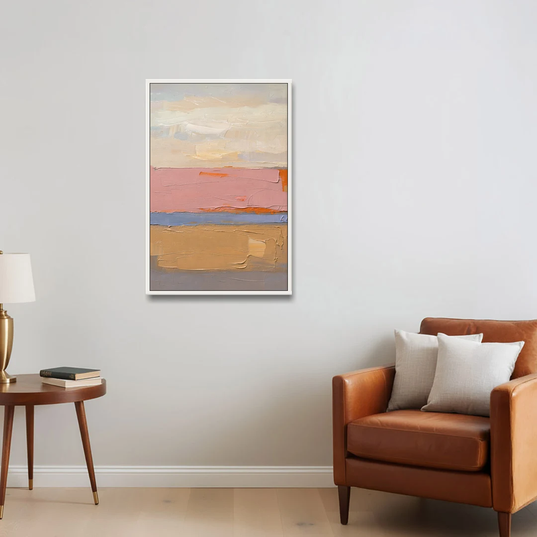 Color Field Abstract Painting in Blush and Ochre - White Framed Canvas Wall Art - Sofa - 24x36