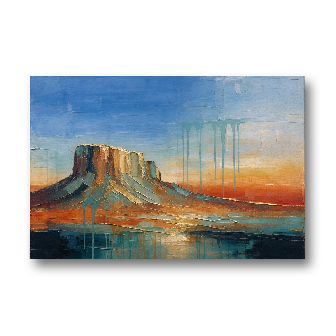 Color Field Painting with Dripping Desert Mesa - Canvas Wall Art - Front