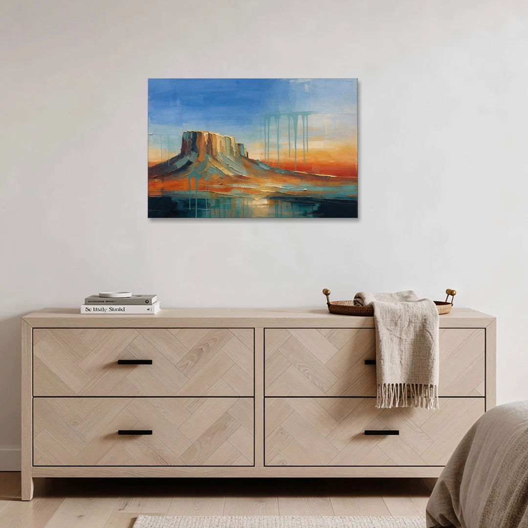 Color Field Painting with Dripping Desert Mesa - Canvas Wall Art - Coffee Table - 36x24