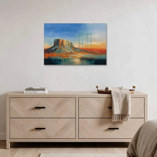 Color Field Painting with Dripping Desert Mesa - Canvas Wall Art - Coffee Table - 36x24