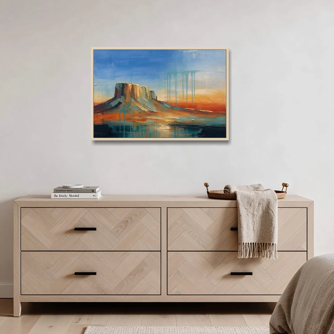 Color Field Painting with Dripping Desert Mesa - Oak Framed Canvas Wall Art - Coffee Table - 36x24