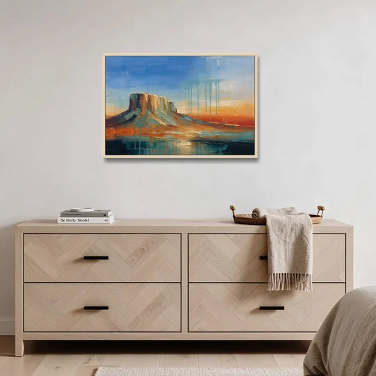 Color Field Painting with Dripping Desert Mesa - Oak Framed Canvas Wall Art - Coffee Table - 36x24
