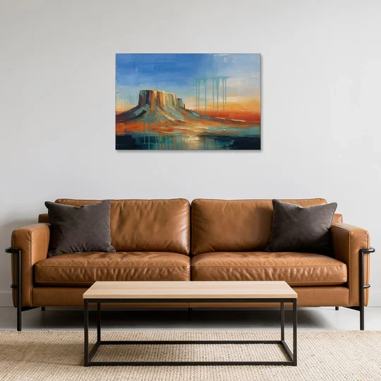 Color Field Painting with Dripping Desert Mesa - Canvas Wall Art - Sofa - 36x24