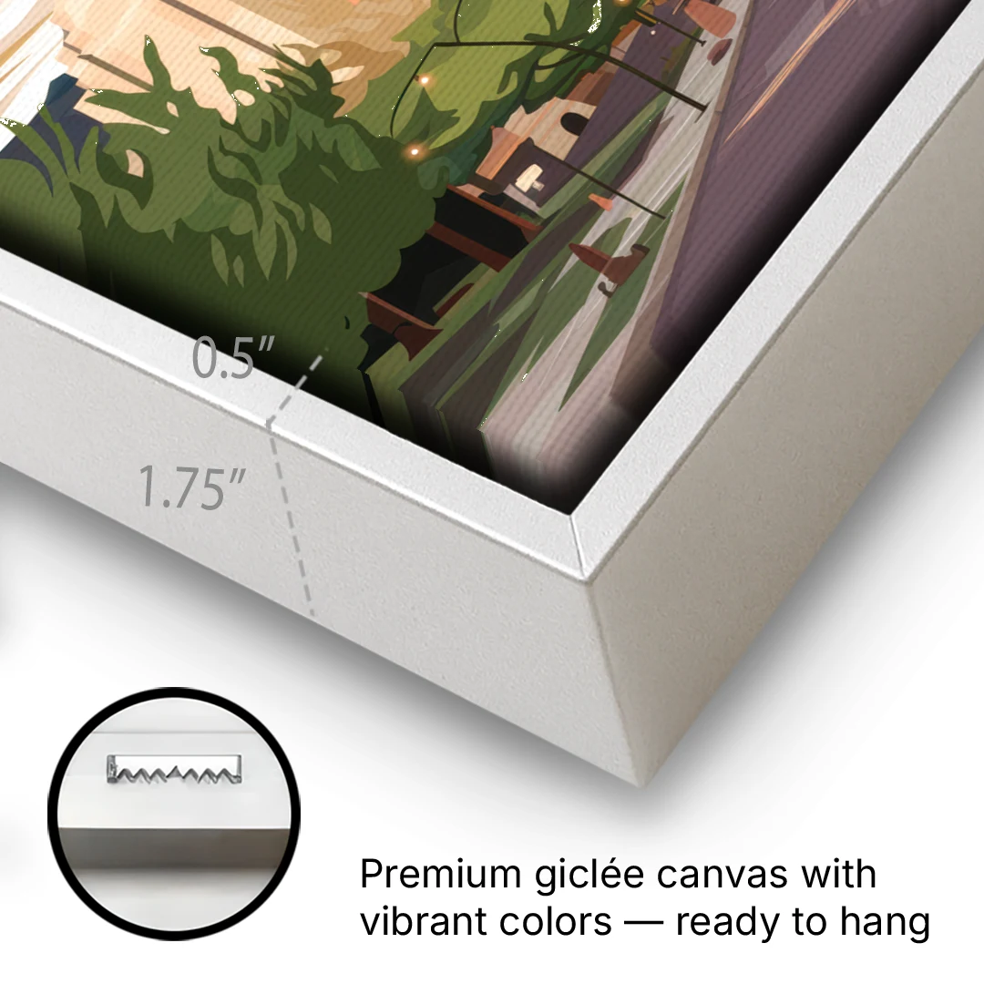 Colorado Springs Downtown Charm - White Framed Canvas Wall Art - Gallery Wrap Corner
