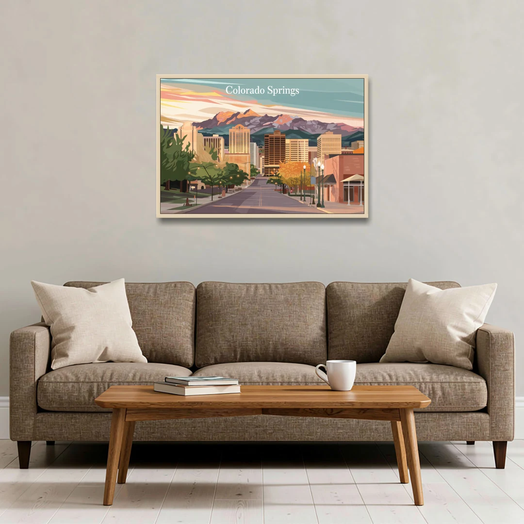 Colorado Springs Downtown Charm - Oak Framed Canvas Wall Art - Sofa - 36x24