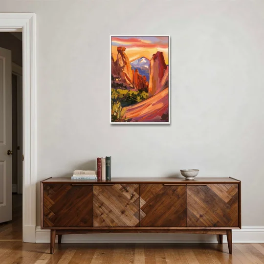 Colorado Springs Mountain View - White Framed Canvas Wall Art - Coffee Table - 24x36