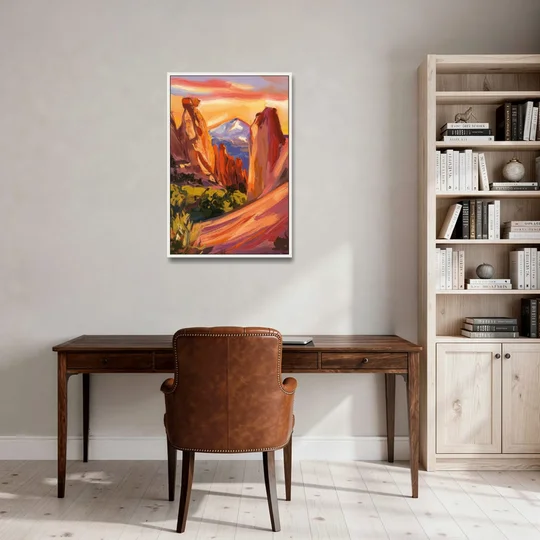 Colorado Springs Mountain View - White Framed Canvas Wall Art - Office - 24x36
