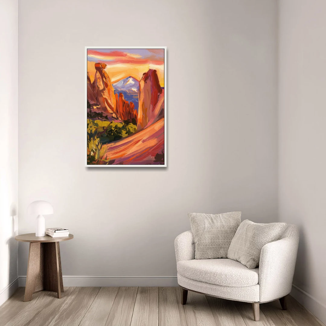 Colorado Springs Mountain View - White Framed Canvas Wall Art - Sofa - 24x36