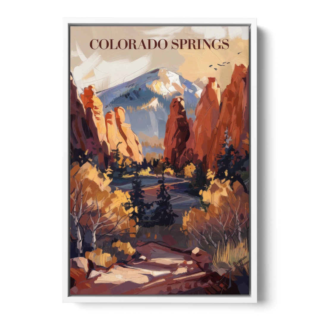 Colorado Springs Nature Escape - White Framed Canvas Wall Art - Front