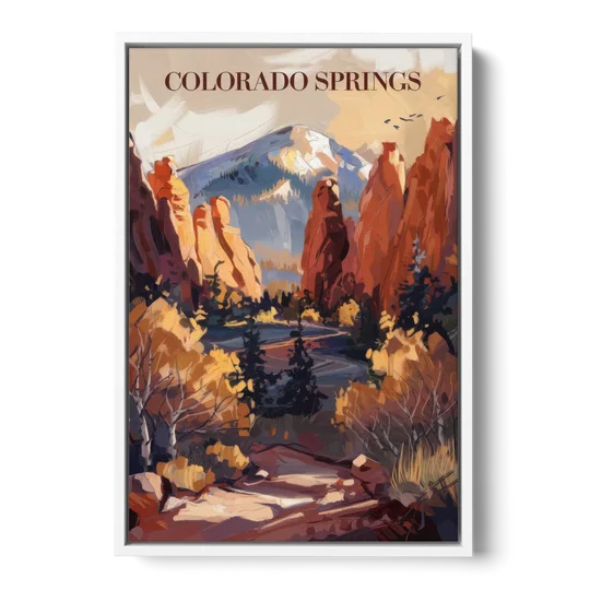 Colorado Springs Nature Escape - White Framed Canvas Wall Art - Front