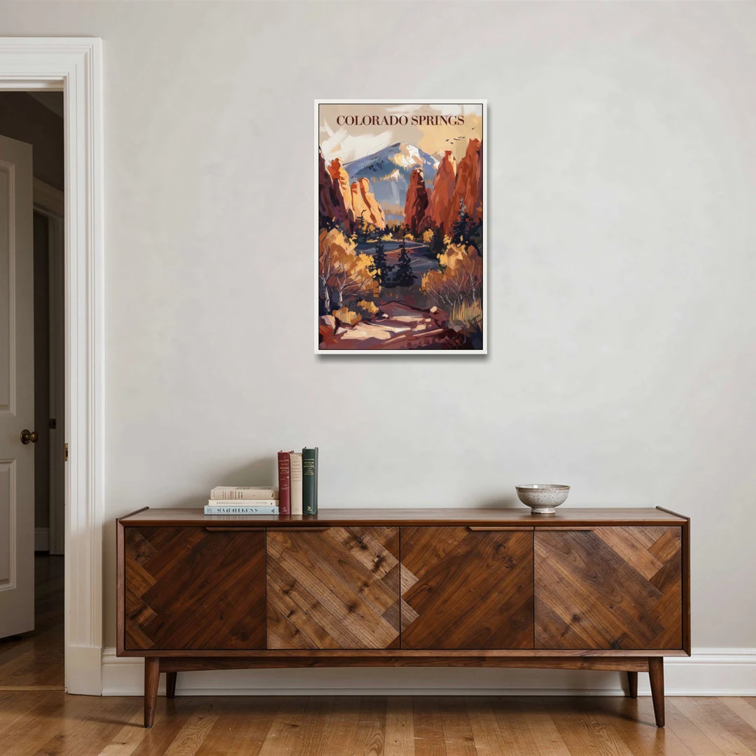 Colorado Springs Nature Escape - White Framed Canvas Wall Art - Coffee Table - 24x36