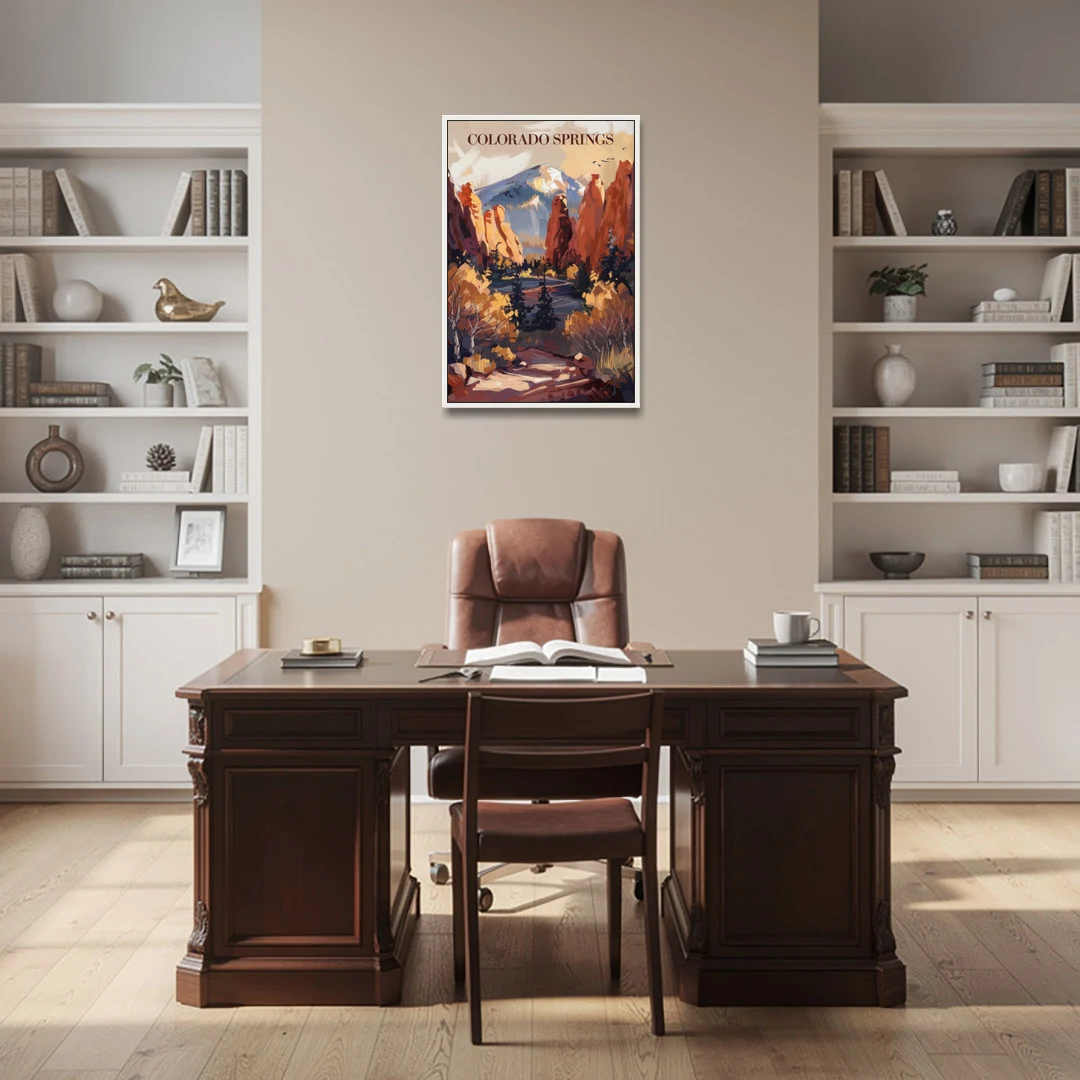 Colorado Springs Nature Escape - White Framed Canvas Wall Art - Office - 24x36