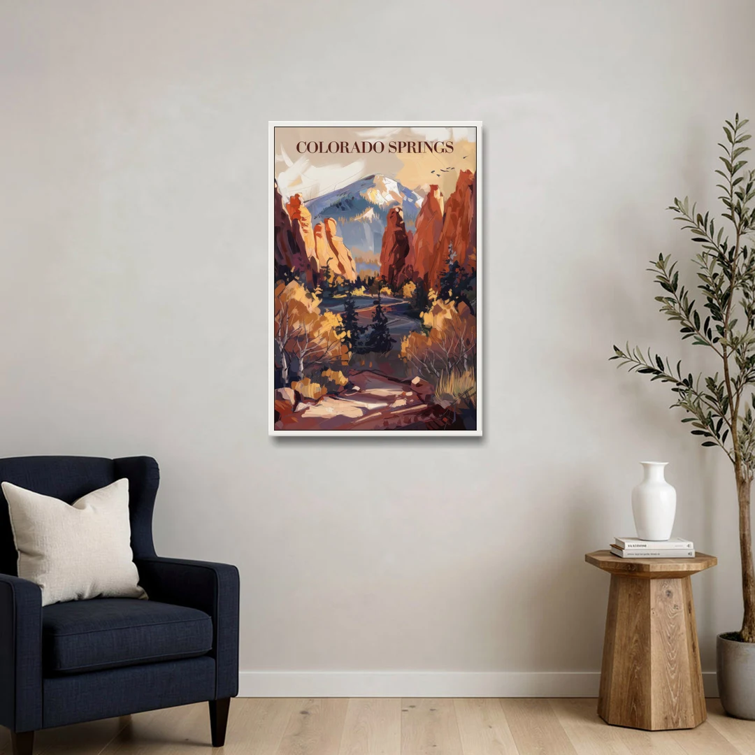 Colorado Springs Nature Escape - White Framed Canvas Wall Art - Sofa - 24x36