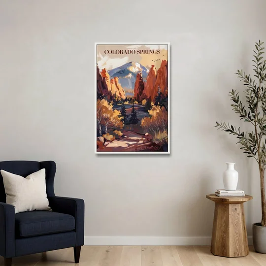 Colorado Springs Nature Escape - White Framed Canvas Wall Art - Sofa - 24x36