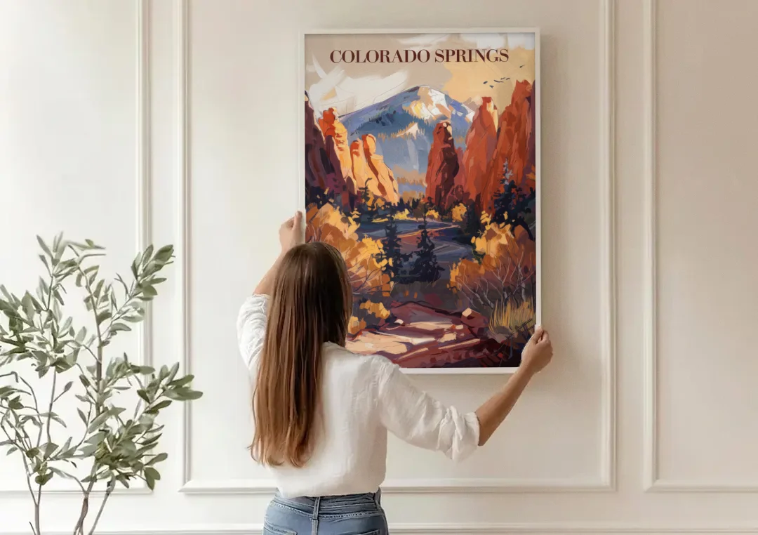 Colorado Springs Nature Escape canvas wall art being hung on a paneled wall
