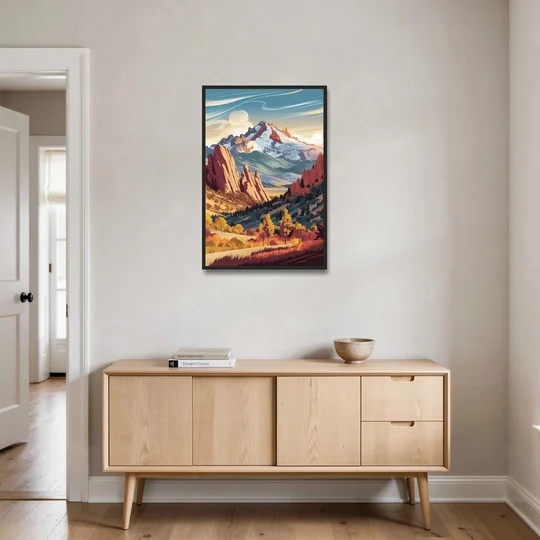 Colorado Springs Pikes Peak Panorama - Black Framed Canvas Wall Art - Coffee Table - 24x36