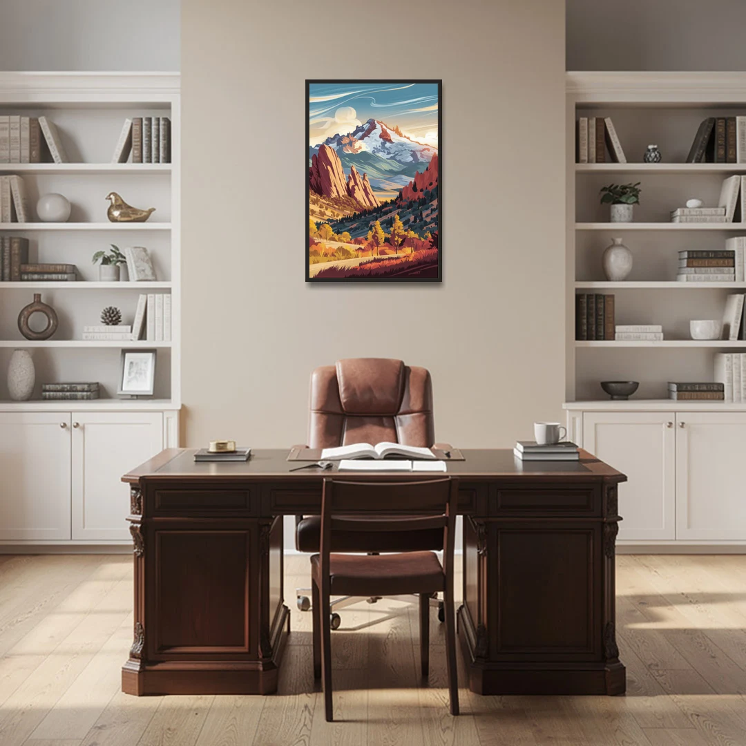 Colorado Springs Pikes Peak Panorama - Black Framed Canvas Wall Art - Office - 24x36