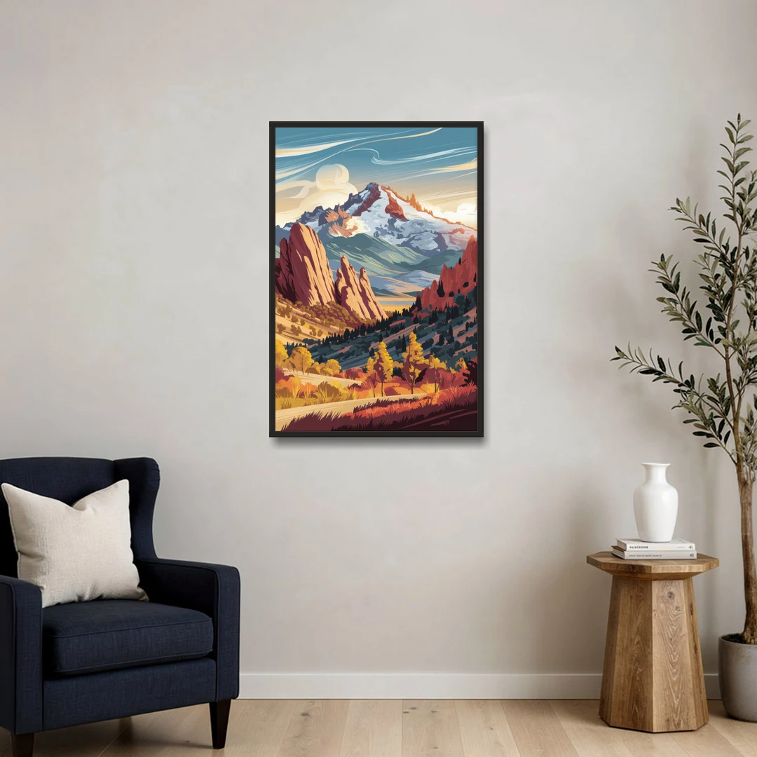 Colorado Springs Pikes Peak Panorama - Black Framed Canvas Wall Art - Sofa - 24x36
